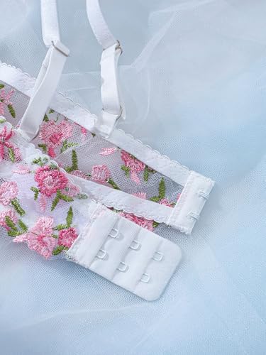 Image of Sexy Floral Embroidered Flower Mesh Underwire Push Up Lingerie Set