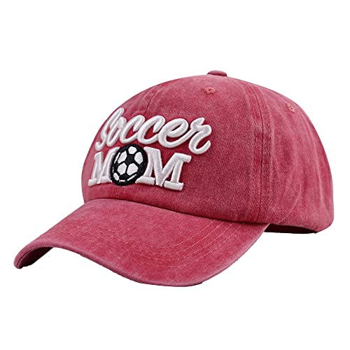 Image of Distressed Soccer Mom Baseball Cap for Women, Adjustable Washed Embroidered Sun Hat for Mama