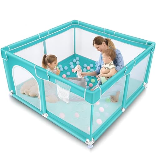 Image of ShivAnanta Baby Playpen for Home Indoor Kids Safety Play Fence with 30 Balls Mesh Play Area for 2+ Toddler Activity Zone Portable Baby Play Yard Anti Slip Child Play Space for Crawling Babies Secure Enclosure (Blue)