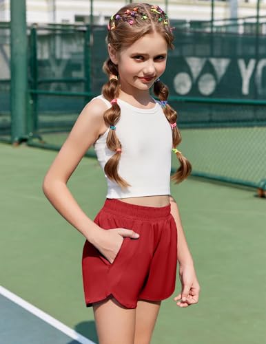 Image of Zaclotre Girls Athletic Shorts with Zipper Pockets High Waisted Running Shorts Soccer Gym Sports Active Short for Kids