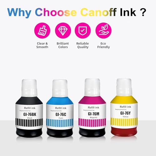 Image of CANOFF GI-76 Ink Bottle Water Based Refill Ink Suitable for Canon MAXIFY GX5070,GX6070,GX7070 Printer (Yellow, 135ml)