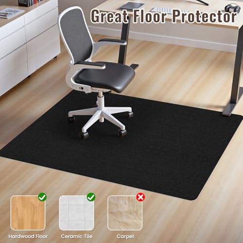 Image of Sycoodeal Office Chair Mat for Hardwood Floor,Slip Resistant Floor Mat for Office Computer Gaming Chair,Heavy Duty Floor Protector for Rolling Chairs,Easy to Clean,Black(36 inchx48 inch)