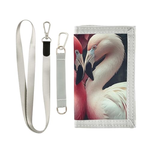 FOLIOSA Kids Wallet for Boys Girls Flamingo Valentine Print Youth Wallet with Zipper Pocket Card Holders, Novelty Wallet 4.9×2.9 in