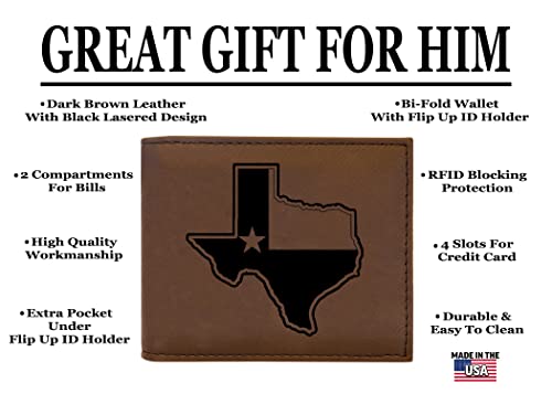 Rogue River Tactical Texas State Flag Outline Men's Leather Bifold Wallet RFID Gift For Him Dad Father United States Billfold Texan TX2