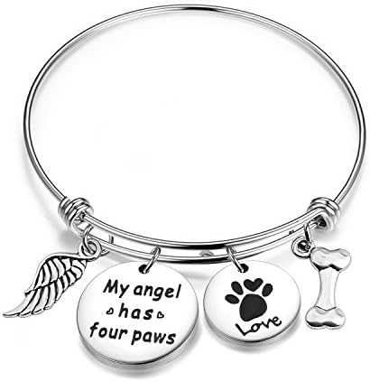MYOSPARK Pet Memorial Bracelet My Angel Has Four Paws Bangle Loss of Pet Jewelry with Love Paw Print