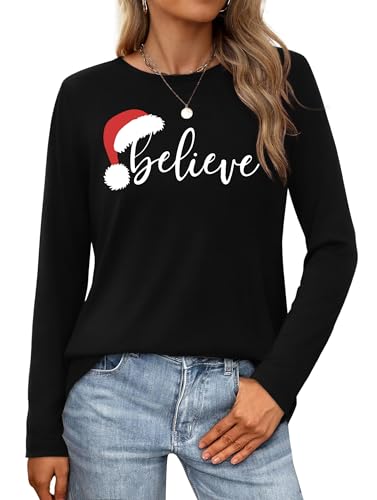 Merry Christmas Shirts for Women Christmas Long Sleeve Plaid Xmas Trees Graphic Shirt Christmas Blouse Tee Tops2
