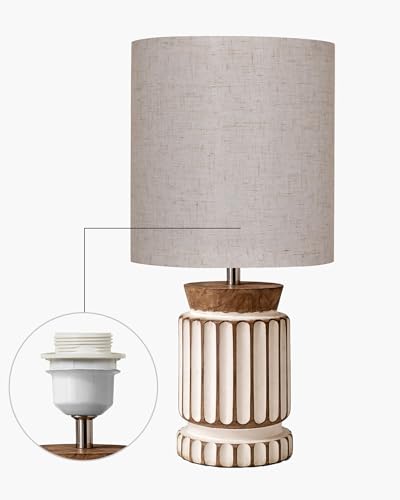 Image of Homesake Wooden Table Lamp | Handcrafted Bedside & Living Room Lamp | Bulb Included | Warm Light | Desk Nightstand Light, Decor Lamp for Bedroom, Study & Home Decor, (KD Khadi Drum)