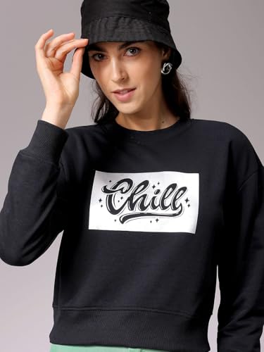 Image of Freehand by The Indian Garage Co Women Relaxed Fit Holographic Cropped Sweatshirt