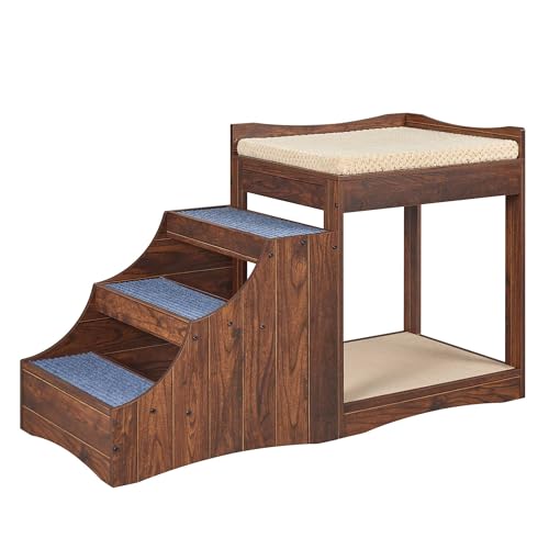 unipaws Pet Bunk Bed with Removable Step for Dogs and Cats Multi-Level Bed Window Perch Seat Platform with Cushion and Cat Scratch Pad Indoor Use