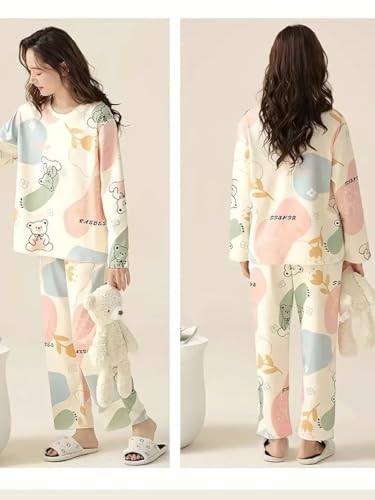 Image of Louis Luxe Womens Korean Night Dress || Full Pyjama Set || Korean Nightsuit || Women Nightwear ||Round Neck Full Sleeve Nightsuit || Loungewear || Everyday Nightdress (ND-02)
