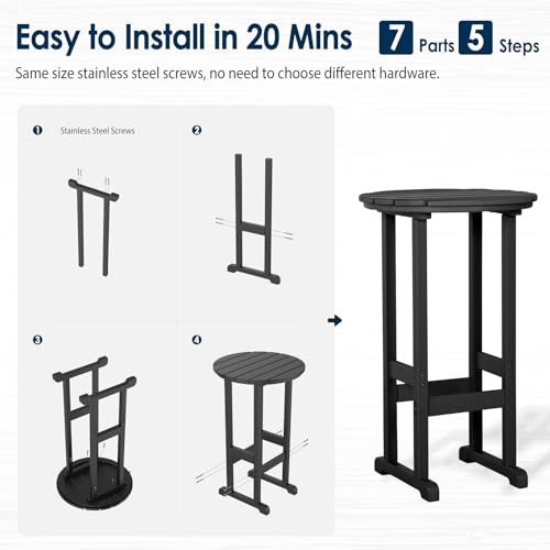 nalone 40" Outdoor Bar Table, All Weather HDPE Bar Height Patio Table Counter Round Patio Cocktail Bar Tables, Tall Bistro Pub Table for Deck, Porch, Backyard, Garden - Image 7