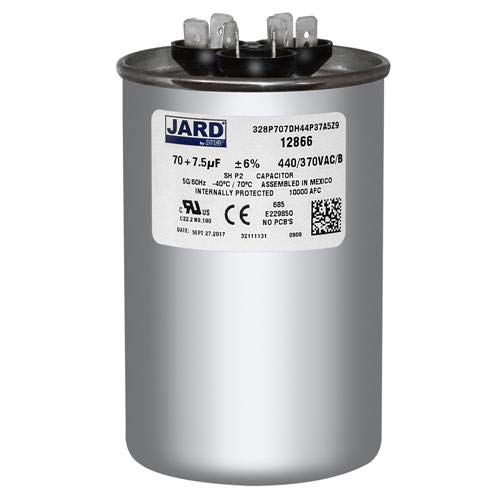 (2) Pack, 70 + 7.5 uF x 370 or 440 VAC - Jard # 12866 Round Dual Run Capacitor