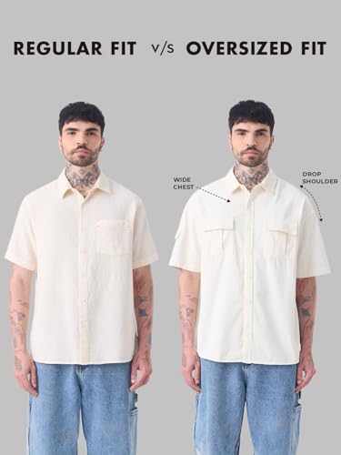Image of The Souled Store Harbour Heritage Men and Boys Short Sleeve Cuban Collar Green All Over Print Summer Ready Streetwear Casual Cotton Oversized Shirt