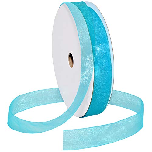 Ruban en nylon haut de gamme Morex Ribbon Organdy turquoise 7/8" au fini translucide