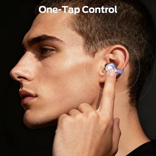 Image of Monster Open Ear AC225 Headphones, Bluetooth 6.0 Wireless Earbuds, Stereo Sound, Lightweight Comfort Clip-On Earbuds with ENC Mic for Clear Calls, 36H Playtime, Touch Control, IPX6 Waterproof, Purple