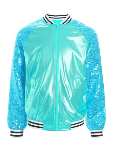 Hularka Kids Girls Sparkle Sequins Long Sleeve Bomber Jacket Hip-hop Jazz Street Dance Tops Baseball Coat Dancewear3