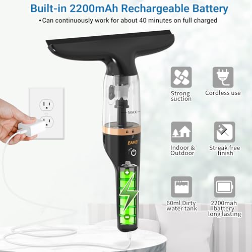Image of Rechargeable Window Vacuum Squeegee, with 11 in. Squeegee Blade, Cordless Window Vacuum Cleaner Set for Cleaning Windows, Shower Doors, Mirrors, Tiles