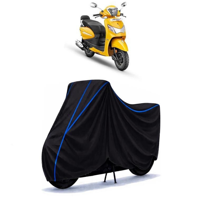 Image of Scooty Cover Water Resistant for Pleasure Plus Xtec | Universal Scooter & Bike Cover | Heavy Duty UV Dust, Rain & Scratch Protection | Elastic Fit All Weather Indoor Outdoor | Black with Blue Piping