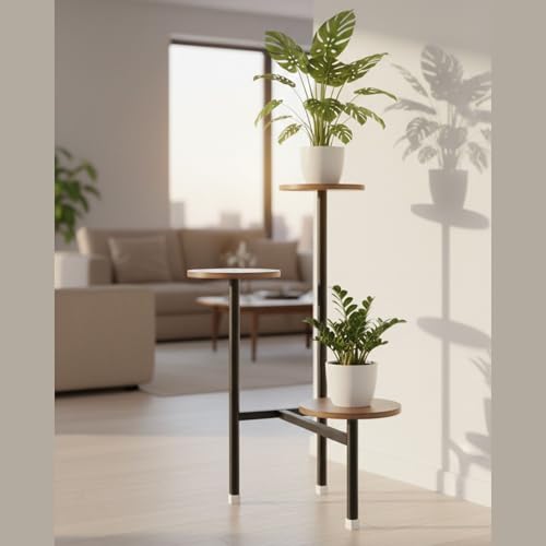 Image of Metal Touch Multi-Tiered Metal Flower Pot Stand - Indoor 6 Layer Tier Iron Plant Pot Display Plant Pot Holder Tall Plant Flower Shelf for Living Room Balcony Living room & Court Garden (T Corner Black)