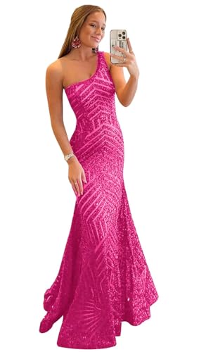 Sparkly Sequin Prom Dresses for Women 2024 Mermaid One Shoulder Formal Evening Party Gowns