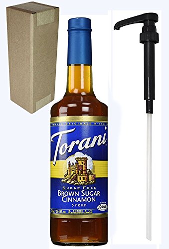 Torani Sugar Free Brown Sugar Cinnamon Flavoring Syrup, 750mL (25.4 Fl Oz) Glass Bottle, Individually Boxed, With Black Pump