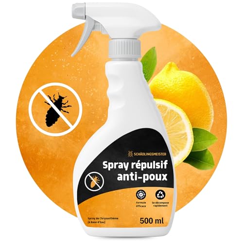 Spray anti-poux - 500 ml - Spray anti-poux pour textiles et meubles - Protection à l'extrait d'eucalyptus et de chrysanthème - Prévient l'infestation de poux