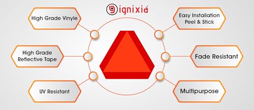 Image of IGNIXIA (Pack of 01) Slow Moving Vehicle Sign, PVC Vinyl Decal Slow Moving Vehicle Triangle Sticker, 14 inchx 16 inch Inches Orange Base with Reflective Border, UTV, Safety Triangle Signs (1)