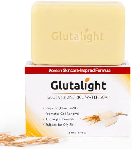 Glutalight Glutathione Rice Water Soap with Niacinamide for Glass Skin Glow, Dark Spots & Pigmentation - Korean Skincare Brightening Bathing Bar for Women & Men, 100g x 1