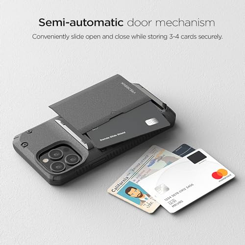 Image of VRS DESIGN Damda Glide Pro, Sturdy Semi Auto Wallet [4 Cards] Case Compatible for iPhone 13 Pro Max Case (2021) (Sand Stone)