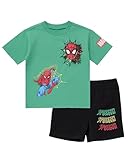 Marvel Boys Spiderman Short Sleeve Crew Neck T-Shirt and Shorts Set (Green, 5)
