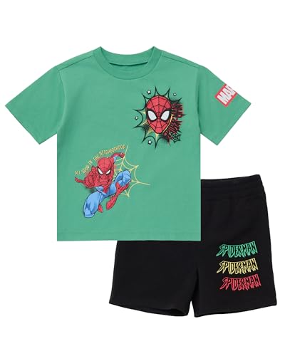 Marvel Boys Spiderman Short Sleeve Crew Neck T-Shirt and Shorts Set (Green, 5)
