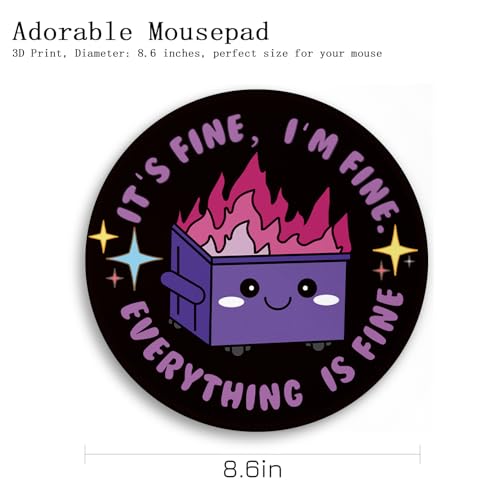Image of Gctriki Dumpster on Fire Mouse Pad, Cute Round Mouse Pads for Desk, Funny Purple Dumpster Mousepad for Laptop Gaming, Stitched Edge Non-Slip Rubber Base, Cute Office Desk Accessories Decor for Women