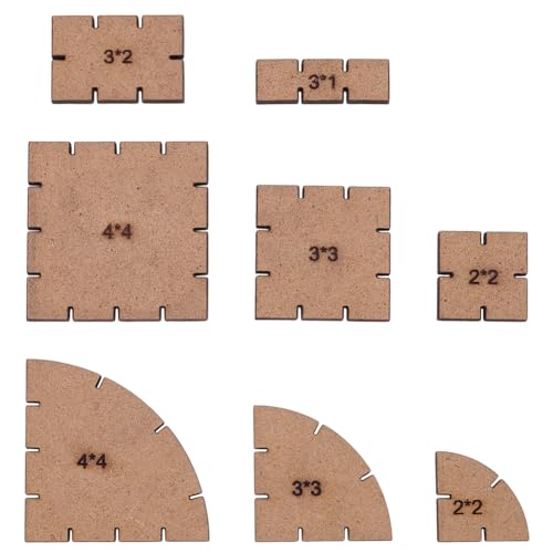 PLIGREAT 8 Stück 3D Ziegelfliesen Vorlagen Lasergeschnittenes Holzhaus Mit Quadrat Viertelkreis DIY Tischspiel In Rechteckiger Form