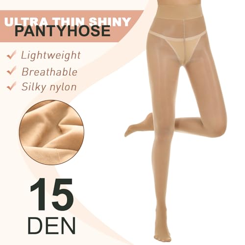Image of Shiny Pantyhose for Women High Waist Silk Oil Shimmer Sheer Tights
