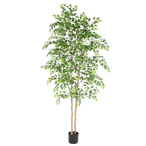 Nafresh Tall UV Resistant Ficus Tree Artificial，6ft(72in) Faux Ficus Tree with Realistic Smooth...