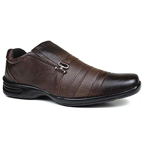 KIT Sapato Anti Stress Casual Masculino Confort + Cinto e Carteira Couro Cor:Marrom;Tamanho:41