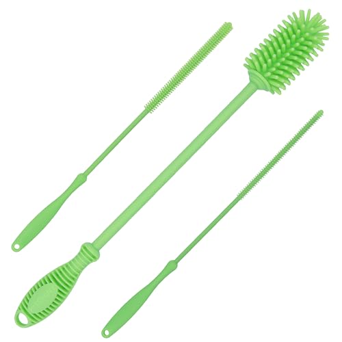 Image of Kitchiny 12.5" Silicone Bottle Brush & Straw Cleaner Brush Set | Water Bottle Cleaner for Hydro Flasks, Tumblers, Glassware, Vases and Narrow Neck Containers