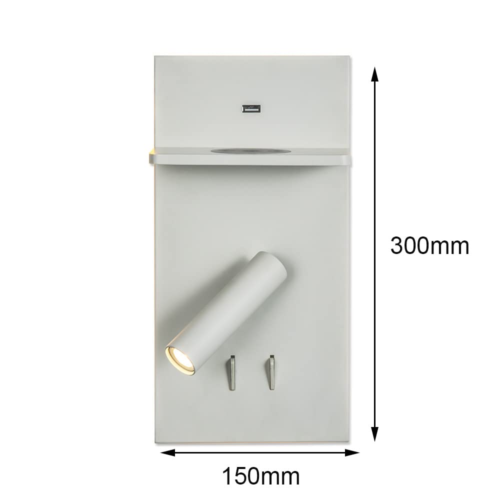 Kinkiet LED 6W z przełącznikiem i funkcją ładowania USB, wewnętrzne białe światło, obracana i regulowana, lampka nocna / do czytania, półka, oświetlenie do cha
