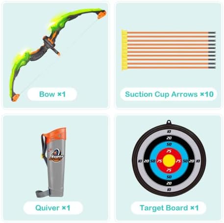 YIMORE Bow and Arrow Set Kids, Archery Set with LED Light with 10 Suction Cups Arrows Targets Quiver, Indoor Outdoor Garden Games