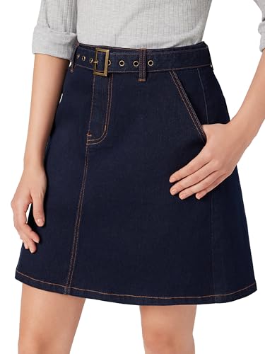 Vinova Denim A-Line Skirt with Belt Womens Casual Fashion Skirt4