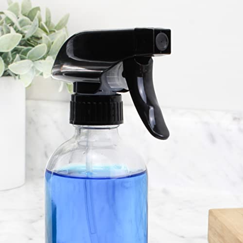 Cornucopia Brands 8-Ounce Clear Glass Spray Bottles (2-Pack); Boston Round Bottles W/ 3-Setting Adjustable Black Heavy Duty Sprayers & Chalk Labels #TOP3