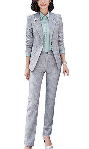 SUSIELADY Women's Two Piece Stripe Blazer Pantsuit One Button Work Suits for Women Business Blazer Jacket and Pant Suit