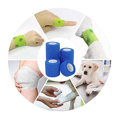 最安値 Pinji 犬用包帯 伸縮 猫 犬 ペット用 包帯 粘着包帯 自己粘着 粘着テープ 4サイズ ストラップバンド 人にも使える ガーゼ テープ 怪我予防 老犬 介護 床ずれ テーピング ブルーの価格比較