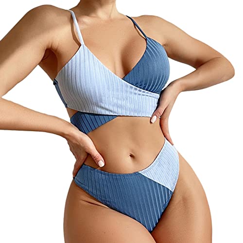 Bikini sexy à volants bleu pour piscine et plage en taille M