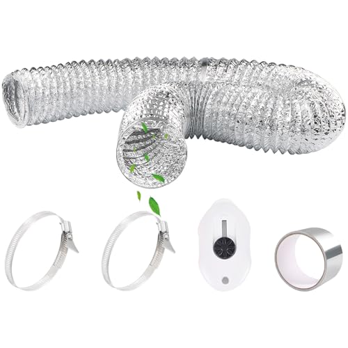 Tubo Flexible de Aluminio Ø125mm 2,5m Tubo Salida de Aire Secadora con Cinta de Aluminio 50mm x5m y 2 Abrazaderas de Manguera Manguera de Ventilación Tubo para Campana Extractora Ventilador