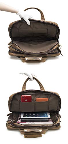 Le'aokuu Leather Mens Business Travel Laptop Case Best Portfolio Briefcase Handles Organizer Shoulder Strap Messenger Bag (Y B1001 A Brown)4