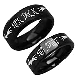 JLOVEMILY 2PCS Black Her Jack His Sally Couple Rings Wedding Band for Women Men Promise Matching Comfort Fit Stainless Steel Romantic Eternity Engagement Birthday Valentine's Ring Set (Email Sizes)