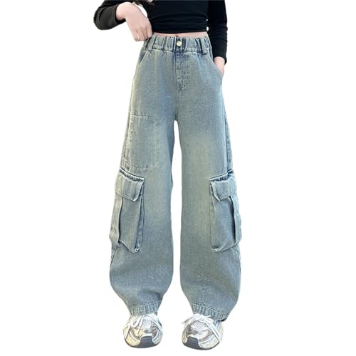 Baggy Cargo Jeans Girls Distressed Straight Wide Leg Denim