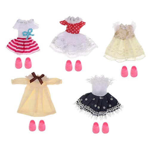lahomia Set of 5 Cute Dolls Clothes Outfits for Mini Girl Dolls - 6 Inch Doll Clothes Mini Girl Doll Clothes Shoes Set 1/12 Scale Casual Clothing Accessory - Style 2 - Thumbnail 3