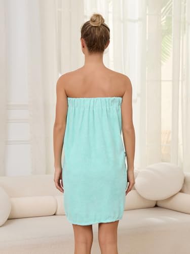 Image of Air Curvey Soft Wrap Towel for Women Lightweight Spa Body Wrap Shower Wrap Robe Adjustable Closure Bathrobe with Pocket Blue S /M